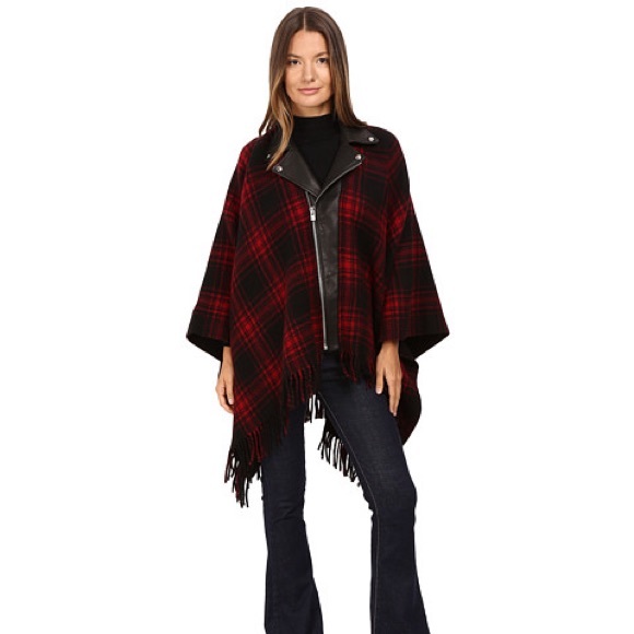 The Kooples Moto Plaid Fringe Cape/Poncho - Picture 3 of 8